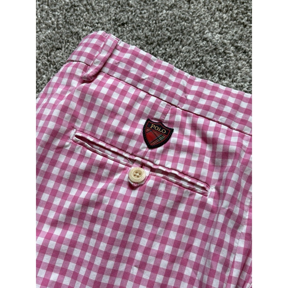 Polo Ralph Lauren Mens Pink Gingham Check Cotton Shorts Size 38 Preppy Golf
